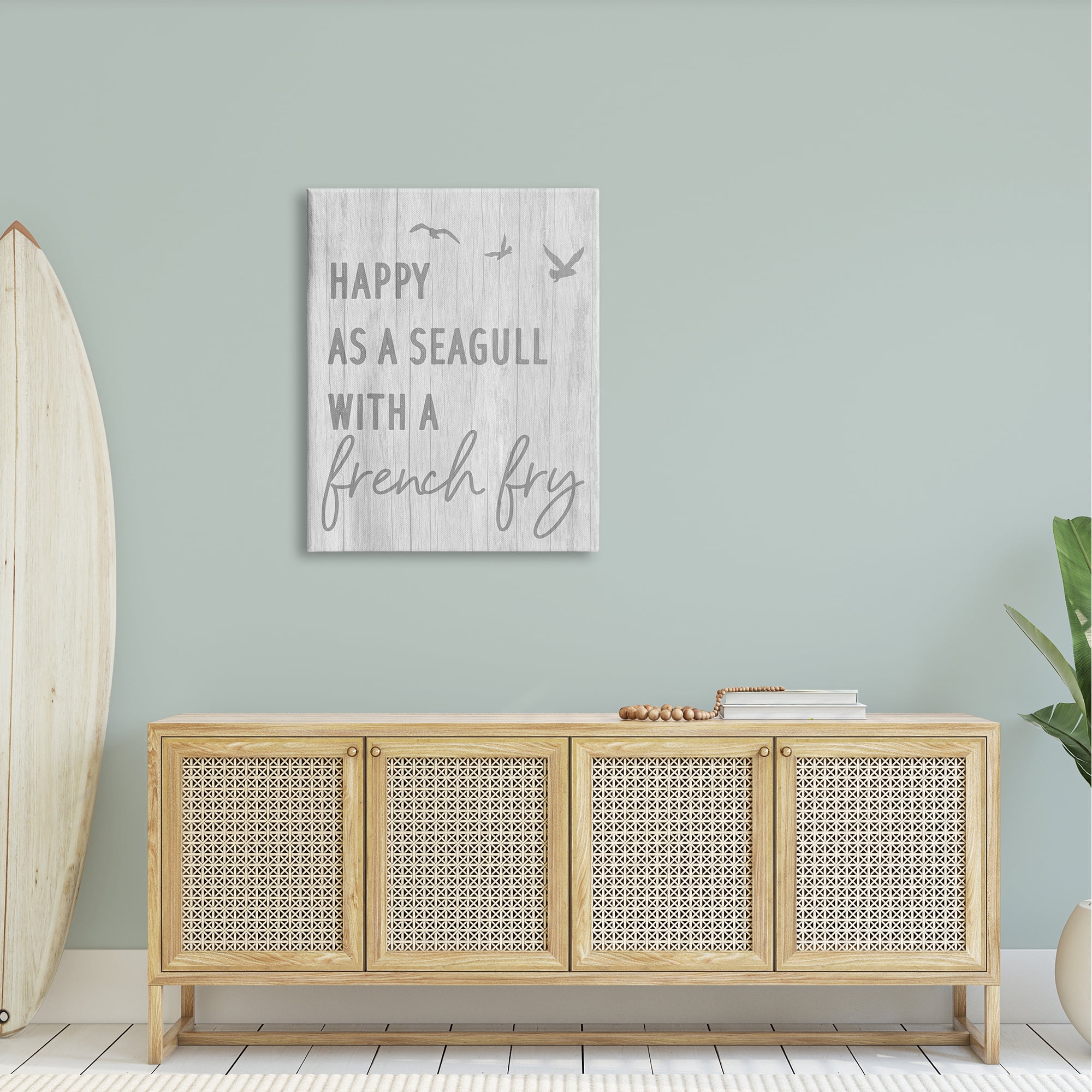 Stupell Industries Funny Happiness Phrase Rustic Seagull Beach Humor Graphic Art Gallery Wrapped Canvas Print Wall Art, Design by Daphne Polselli