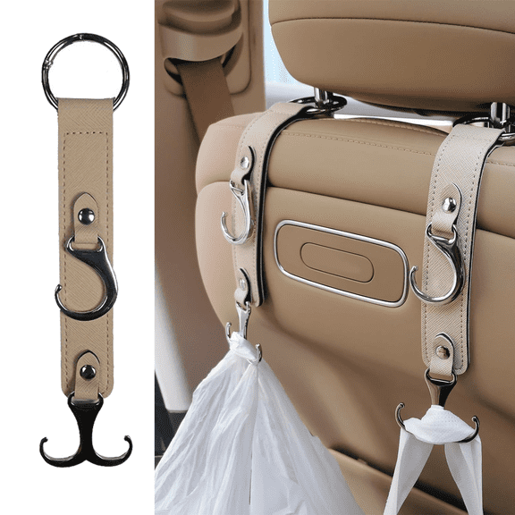 3-in-1 Car Purse Hook for Men & Women – Upgraded Superior Leather Seat Headrest Hanger | Strong Holder for Grocery Bags, Coats, Umbrellas & Handbags, Interior Car Accessory
