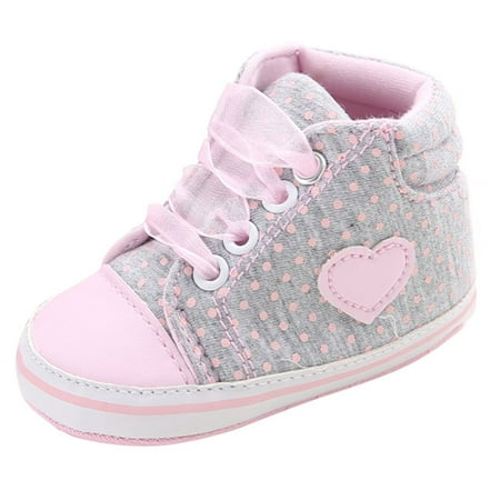

Newborn Baby Girls Shoes Princess Fashion Classic Casual Infant Toddler Polka Dots Spring Autumn Lace-Up First Walkers Sneakers Shoes Gray 7-12M