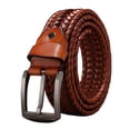 thumbnail image 1 of Braided leather belts for men, men\'s belts for jeans 1 3/8", casual and dress men\'s belts brown woven belt, 1 of 5