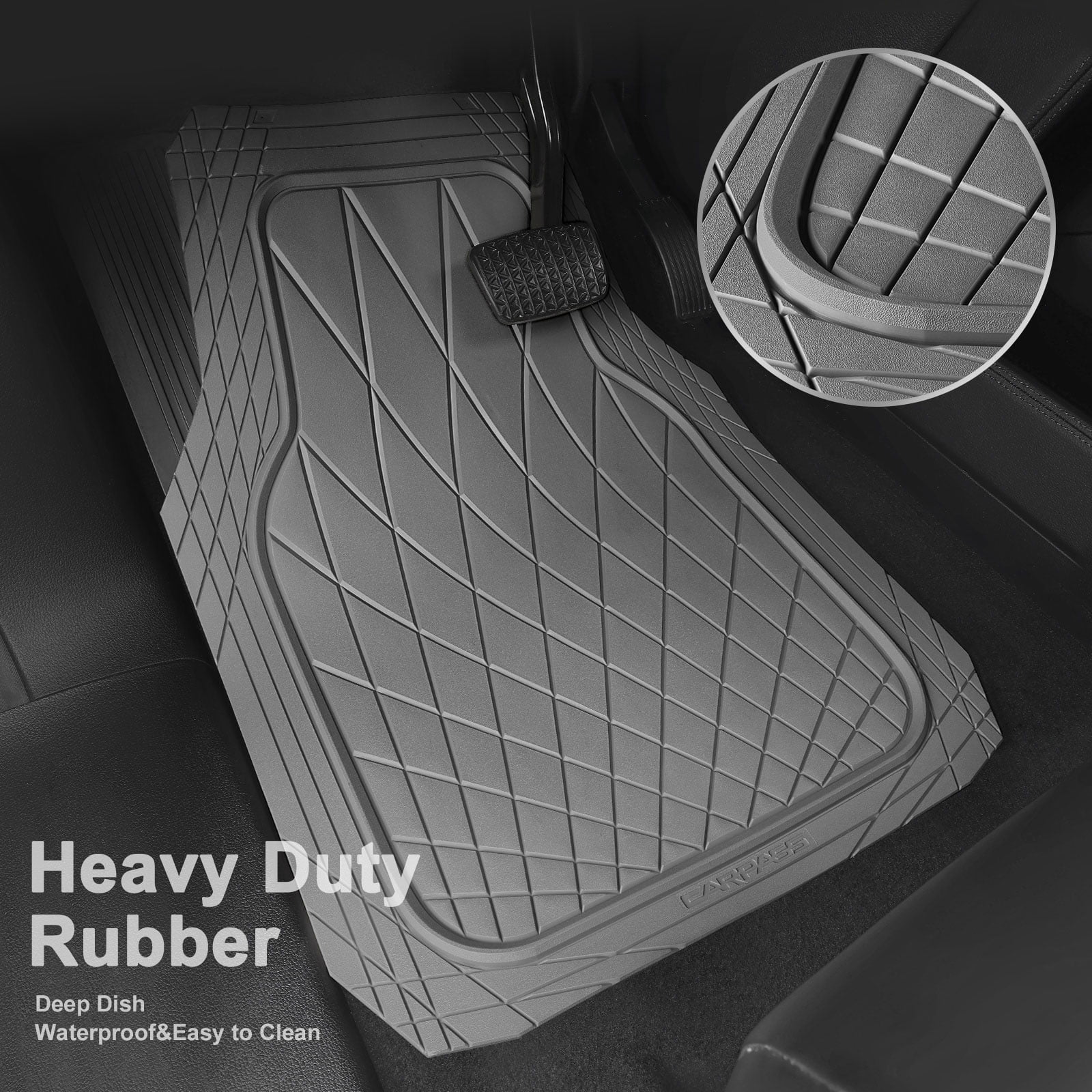 CAR GRAND premium heavy duty rubble car floor mats deep dish all weather waterproof easy clean universal trim fit sedan SUV Van Truck all gray