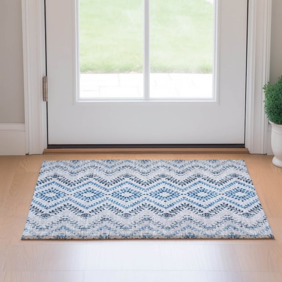 Addison Rugs Mayfield Washable Transitional Geometric Blue Rectangle Rug, 1'8" x 2'6"