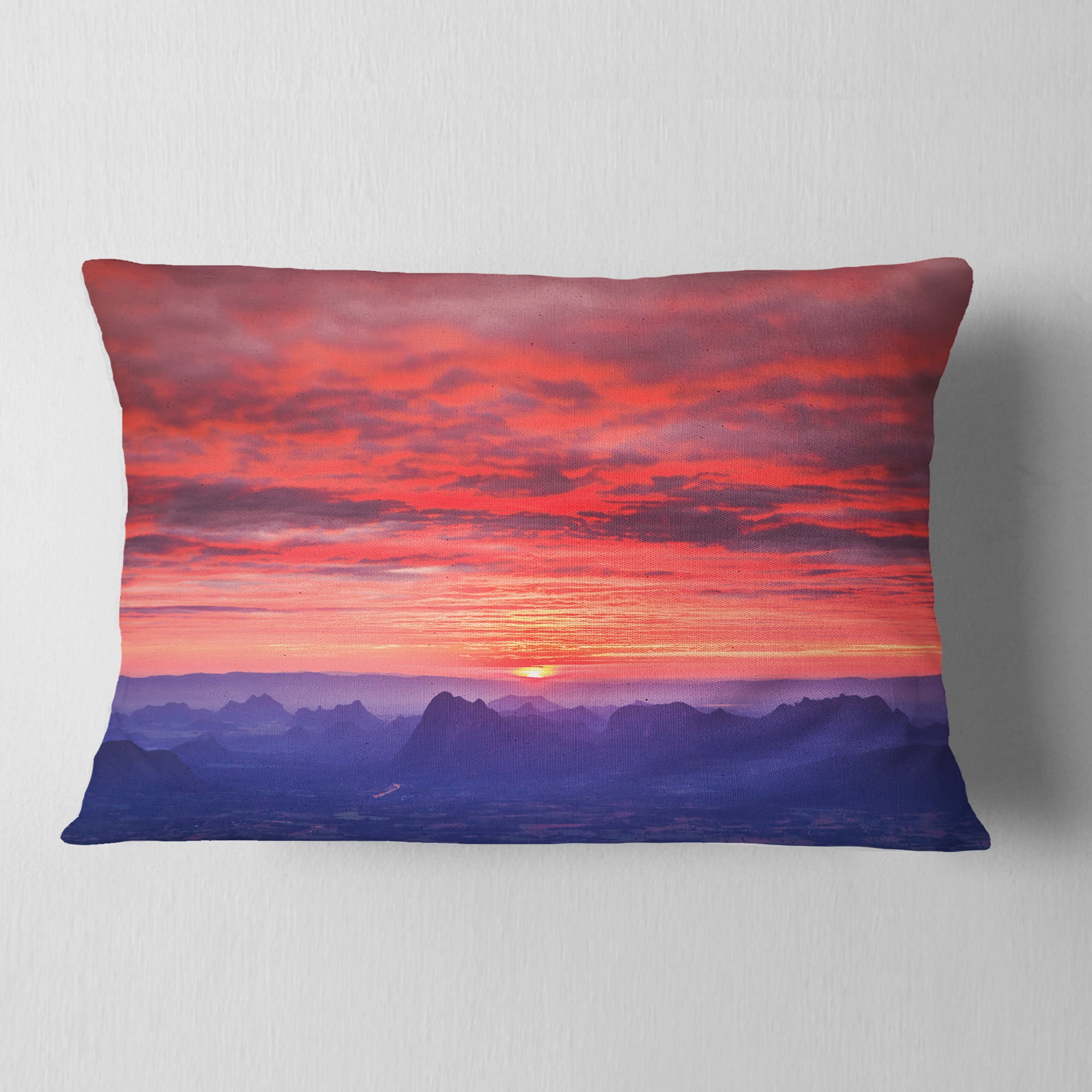 Designart First Light Morning Sunrise - Skyline Photography Throw Pillow - 12x20