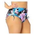 thumbnail image 3 of CALIFORNIA WAVES Women's White Tropical Print Stretch Cinched Lined Moderate Coverage Tie High Waisted Swimsuit Bottom 1X, 3 of 4