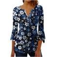 thumbnail image 2 of Pisexur Hauts pour Femmes Manches 3/4 Hauts pour Femmes Blouse Col en V pour Femmes Manches 3/4 en Dentelle Plissée à Boutons Décontractée à Imprimé Multicolore, TG, 2 of 4