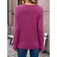thumbnail image 4 of Womens Soft Long Sleeve V Neck Shirts Solid Casual Decorative Buttons Knitted Pullover Tunic Tops Rose Red S, 4 of 7