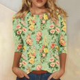 thumbnail image 2 of CYMMPU Loose Fit Round Neck Blouses for Women Dressy Casual Floral Printed 3/4 Sleeve Fall Fashion Shirts Spring Tunic Tops Lightweight Basic T-Shirts Multicolor M, 2 of 5