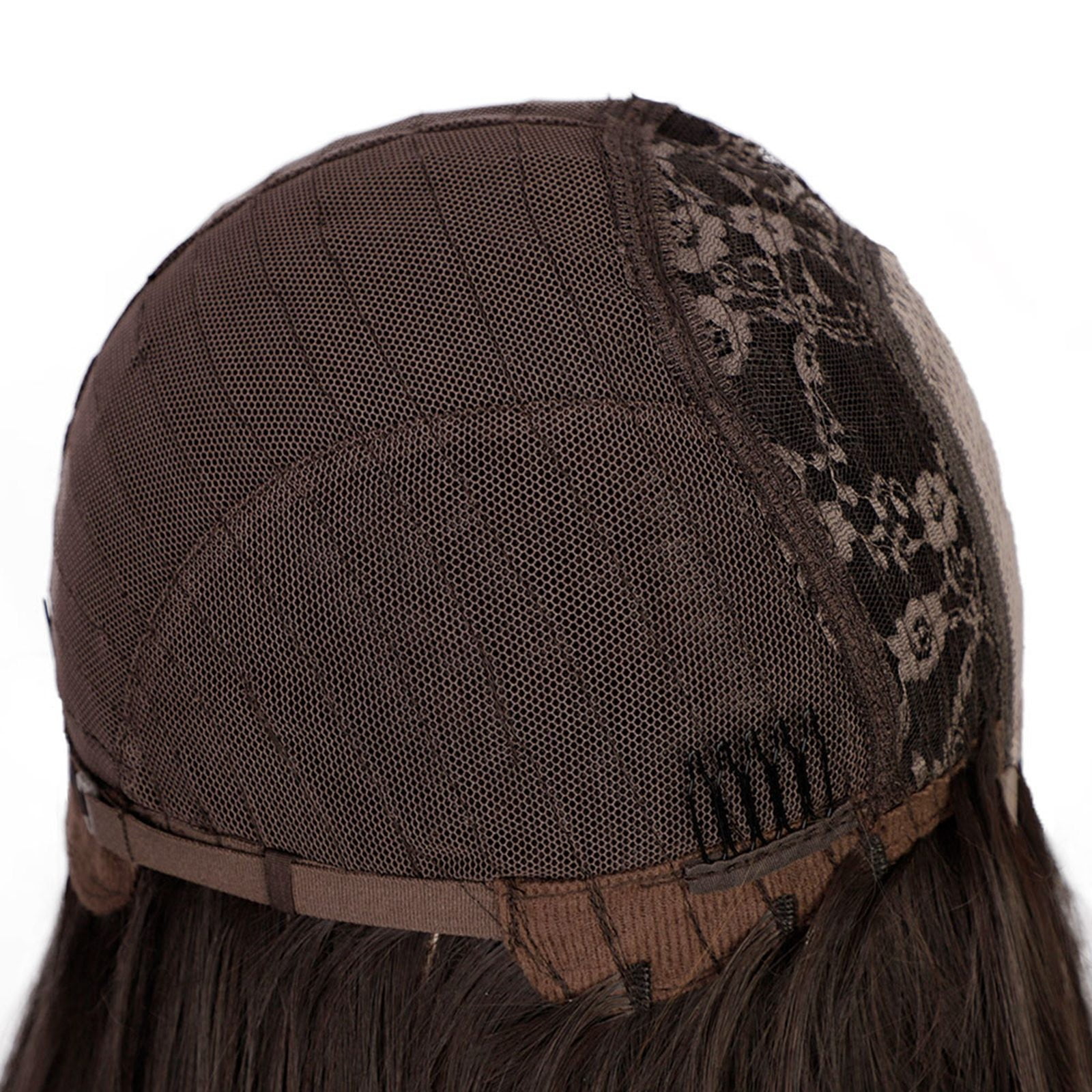 European Human Hair Blend Long Straight Lace Front Wig Middle Part Natural Synthetic Fiber Headpiece For Women