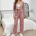 thumbnail image 2 of Women's Knit 2 Piece Outfit Long Sleeve Button V Neck Knit Pullover Sweater Top and Loose Long Pants Lounge Pajamas Sets, 2 of 5