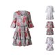 thumbnail image 4 of Vestido de verano floral con manga 3/4 Vestido mini con dobladillo con volantes y cuello en V con tiras para mujer tholdsy FS11722-05, 4 of 7