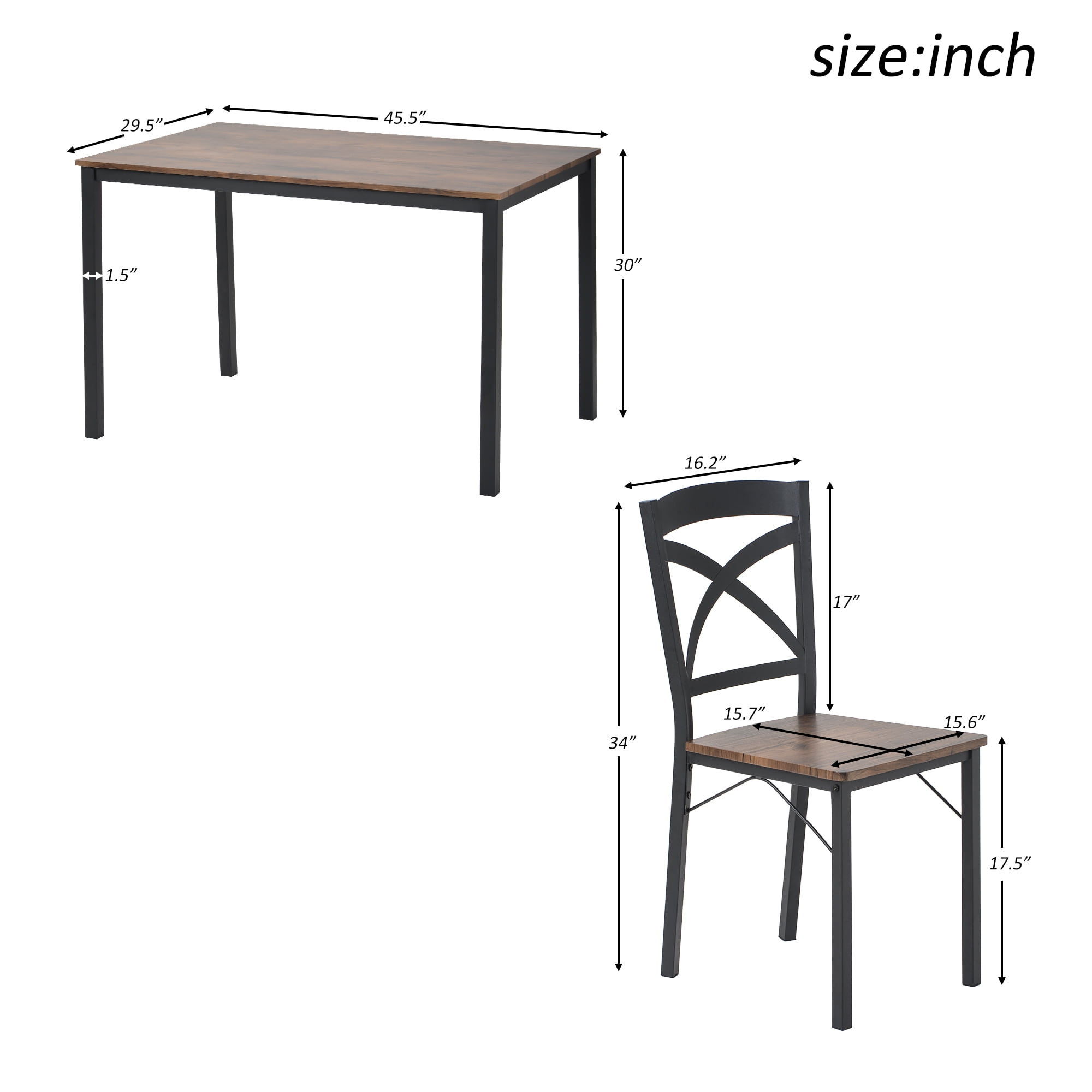 Resenkos Industrial Style 5 Piece Dining Table Set for Dining Room & Kitchen, 1 Table & 4 Chairs, Brown Resenkos Industrial Style 5 Piece Dining Table Set for Dining Room & Kitchen, 1 Table & 4 Chairs, Brown