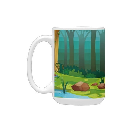 

Wild Chimpanzee Monkey Exotic Birds Parrot Animal in the Jungle on Tree Branch Print Multicolor Ceramic Mug (15 OZ) (Made In USA)