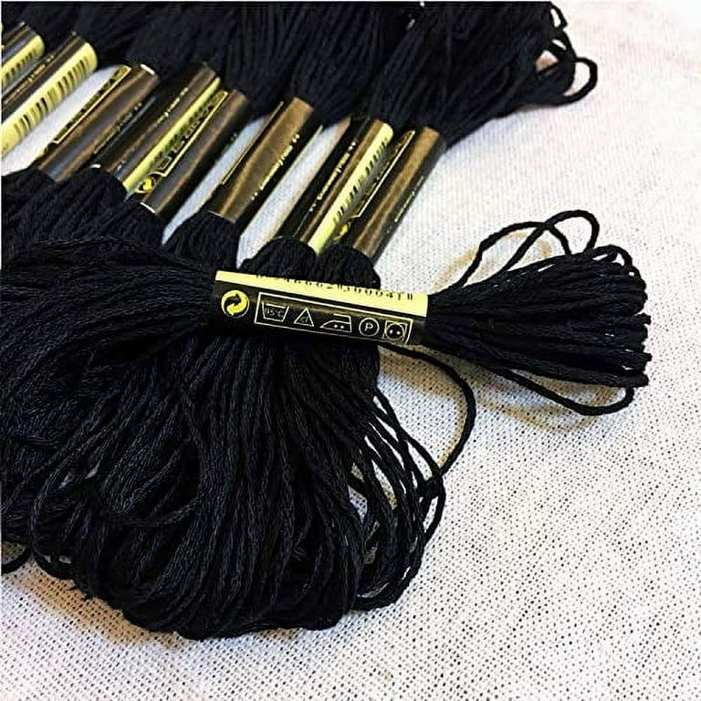 Black Embroidery Floss, 24 Skeins Embroidery Thread Friendship Bracelet  String, Cross Stitch Threads Hair Wrap Yarn 