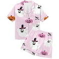 thumbnail image 5 of CONFREE Halloween Women's Pajama Sets Short Sleeve Satin Sleepwear Tops Shorts Hallowmas Pumpkin Ghost Pjs for Women Cozy Nightwear, 5 of 5