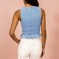 thumbnail image 4 of Women Casual Frill Smocked Ruffle Hem Crop Tank Top Shirred Crew Neck Sleeveless Slim Fit Solid Crop Vest Tops, 4 of 6