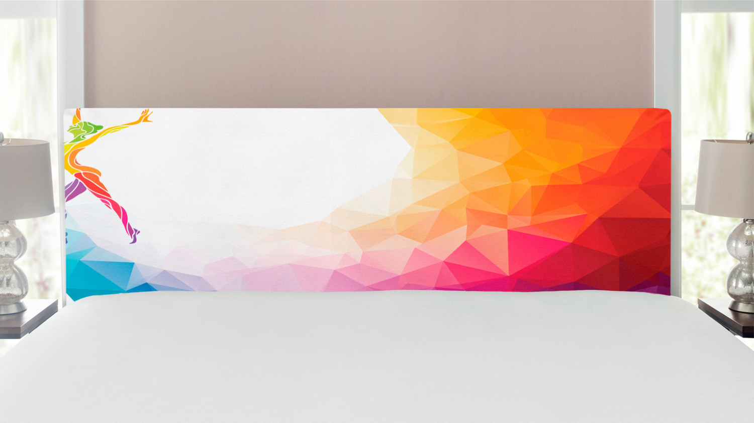 Sports Headboard, Gymnastics Girl Gymnast Portrait Colored Geometric Digital Shapes Modern