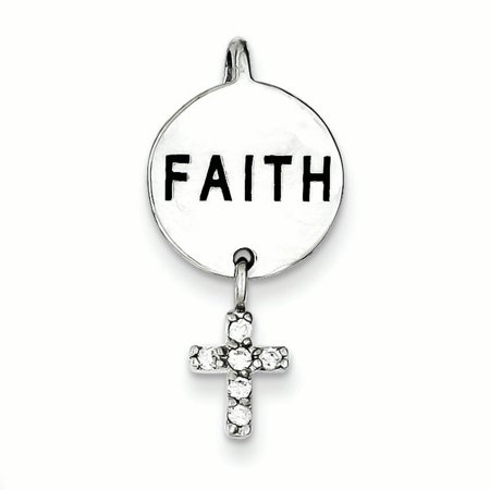 925 Sterling Silver Rhdoium Plated Faith Cubic Zirconia Cz Cross ...