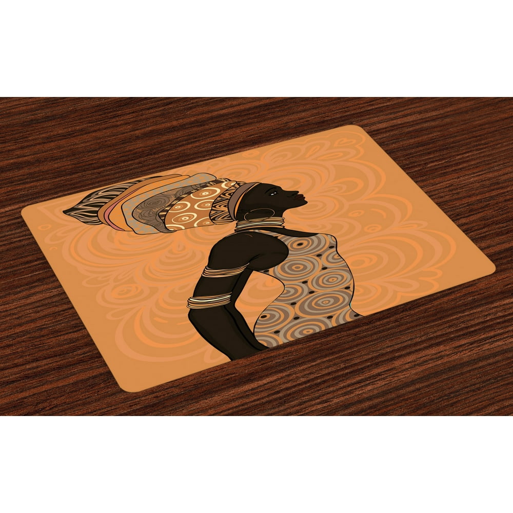 African Woman Placemats Set of 4 Indigenous People of Africa Theme