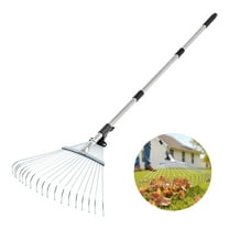 VEVOR Leaf Rake, 18 Metal Tines, Adjustable Garden Rake for Lawns with 7.7-17.1 Inch Head & 32.3-55.6 Inch Long Handle, Heavy Duty Stainless Steel Small Leaves Tool for Gardening Camping Yard Grass