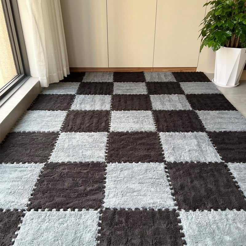10Pcs Plush Foam Floor Mat,Plush Interlocking Carpet Tiles,Anti-Slip Square Puzzle Floor Mat,EVA Foam Area Rugs for Bedroom Playroom