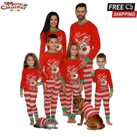 

Gueuusu Matching Family Pajamas For Women Men Christmas Red Striped Jammies Holiday Cotton Pjs Clothes Mum and Dad Pyjamas