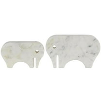 6", 5"H White Marble Rounded Abstract Elephant Sculpture with Gray Marble Veins and Cutouts, by DecMode (2 Count)