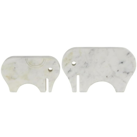 6", 5"H White Marble Rounded Abstract Elephant Sculpture with Gray Marble Veins and Cutouts, by DecMode (2 Count)