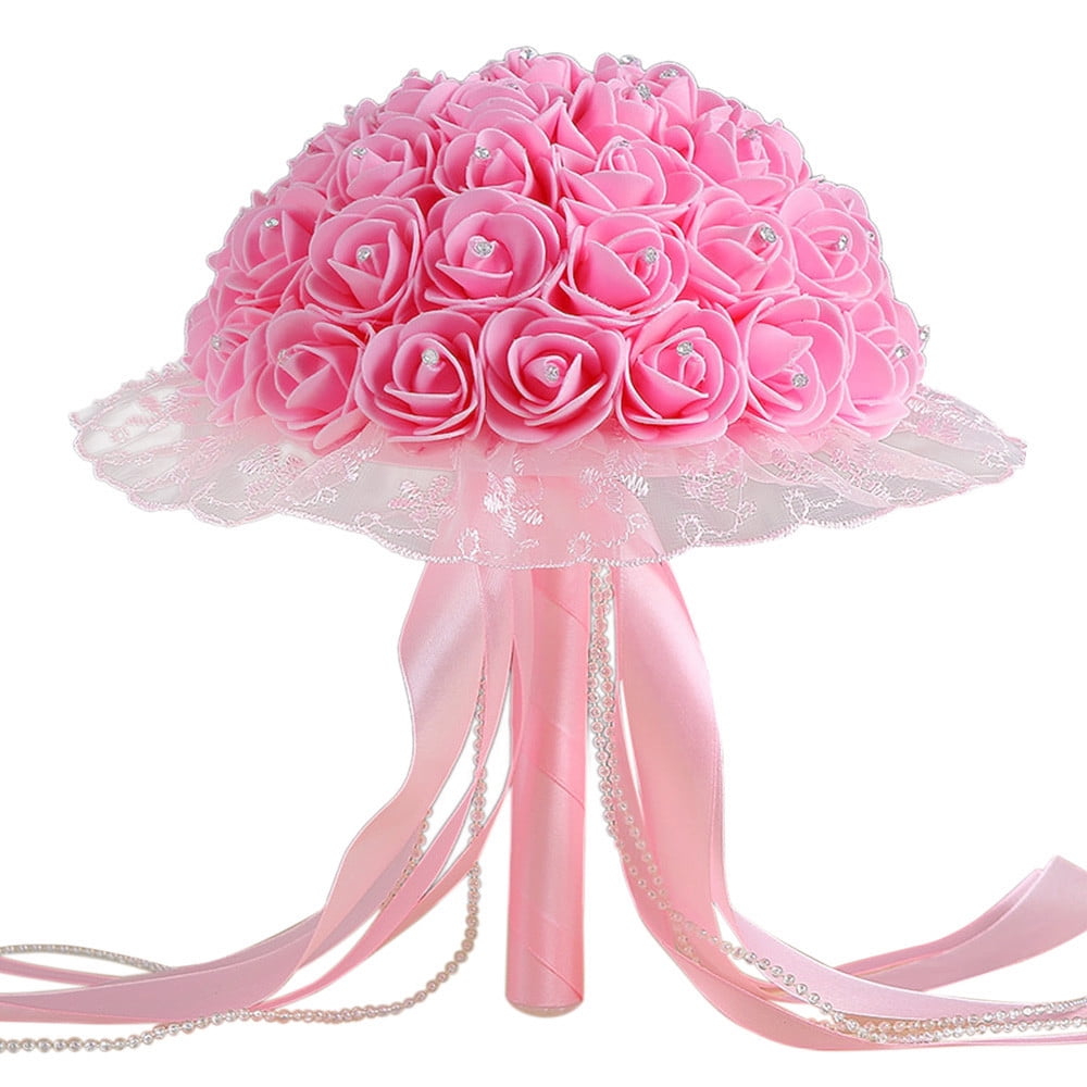Crystal Lace Rose Bridesmaid Wedding Bouquet Bridal Artificial Silk Foam Flowers 
