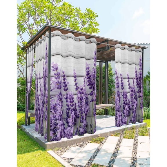 nqOlkjepod Outdoor Curtains for Patio Waterproof, Spring Flowers Outdoor Privacy Panels Grommet, Country Botanical Floral Wooden Grain Blackout Outside Curtains for Porch/Cabana 54"x95", 2 Panels