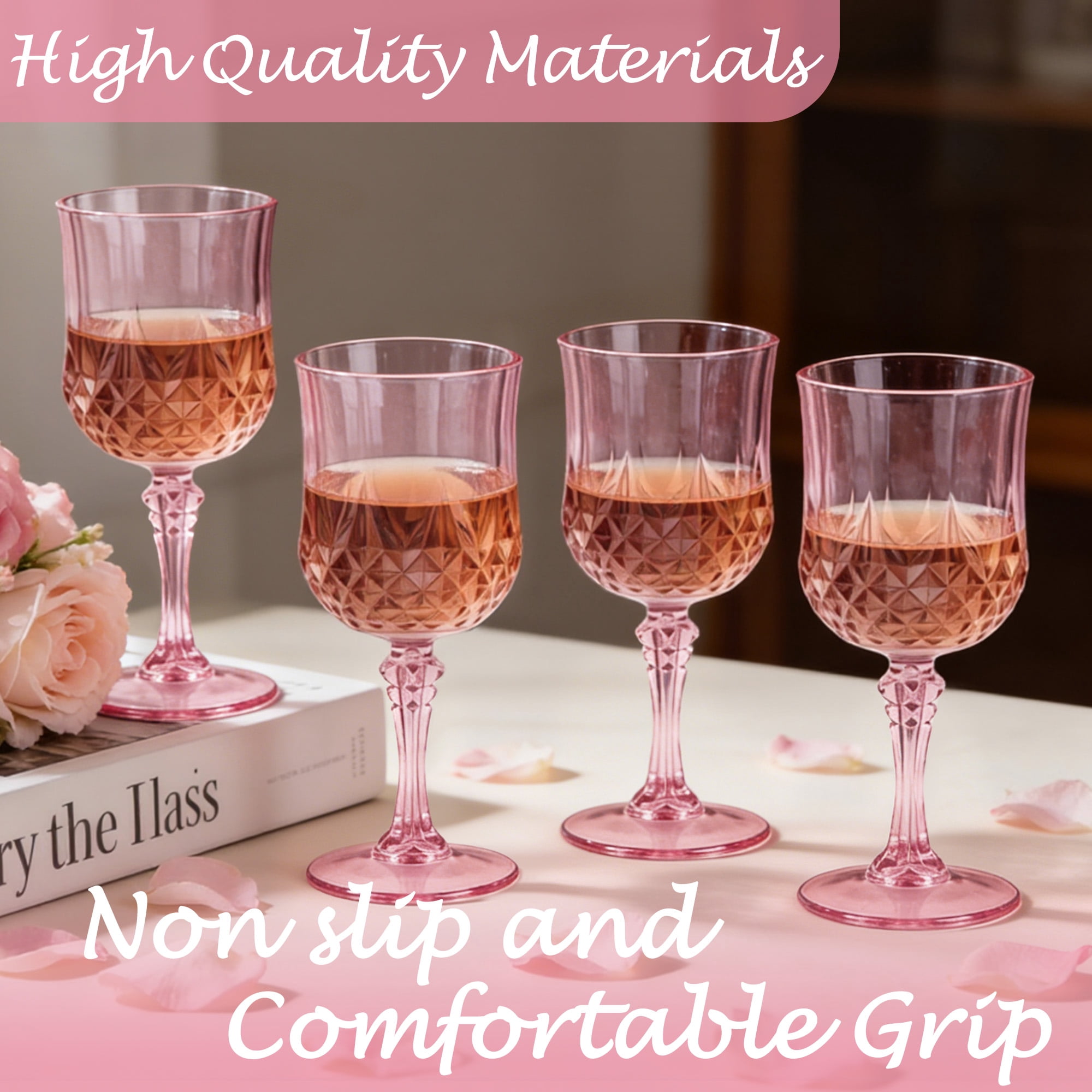 ZHURUININ Reusable Plastic Wine Glasses ，pink，7oz，24Pack
