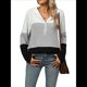 thumbnail image 1 of Suéter con Capucha y Media Cremallera para Mujer, Talla Grande, Color Block, Punto Acanalado, Cuello en V, Larga Gris XXL, 1 of 10