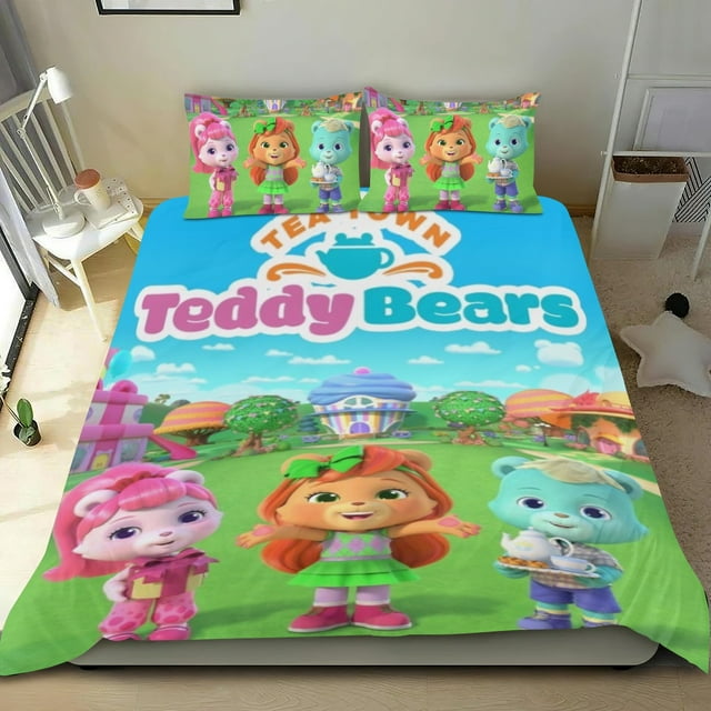 Osos de Té de Tea Town Conjunto de sábanas temático, trío de piezas, cómodo y amigable con la piel, diseño único, regalo de decoración para el hogar para familiares, amigos y fans,135cm *200cm
