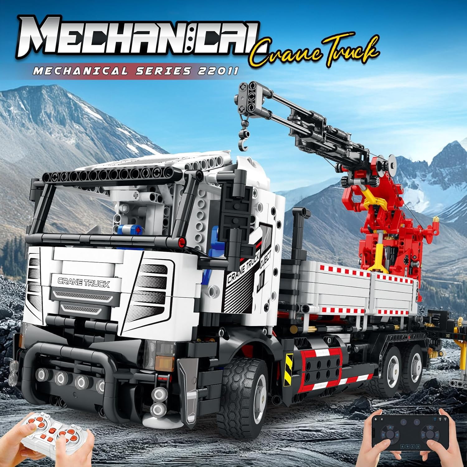 Multi Functional Crane Truck Building Blocks 22011，Control Crane Toy with Remote Control Switch，Robotic Arm That Can Be Rotated and Lifted Crane Truck Model  2178 Pieces