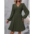 thumbnail image 2 of Women V-Neck Dot Jacquard Spring And Autumn Long-Sleeved A-Shaped Waist Puff Sleeve Dress, 2 of 5
