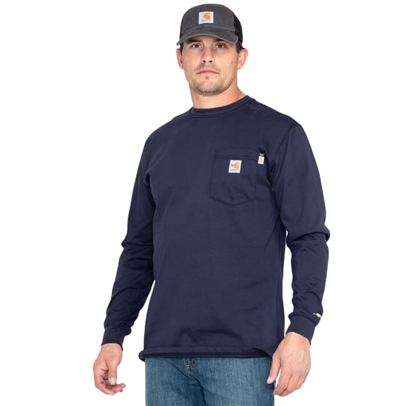 Carhartt Men's Fr Long Sleeve Pocket Work Shirt Navy Medium