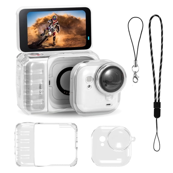 STARTRC VCR Protective Cover Case for Insta360 Go Ultra, Transparent Shockproof Anti-Scratch Dustproof Shell, Washable Anti-Slip Full Protection with Lens Cap and Lanyard