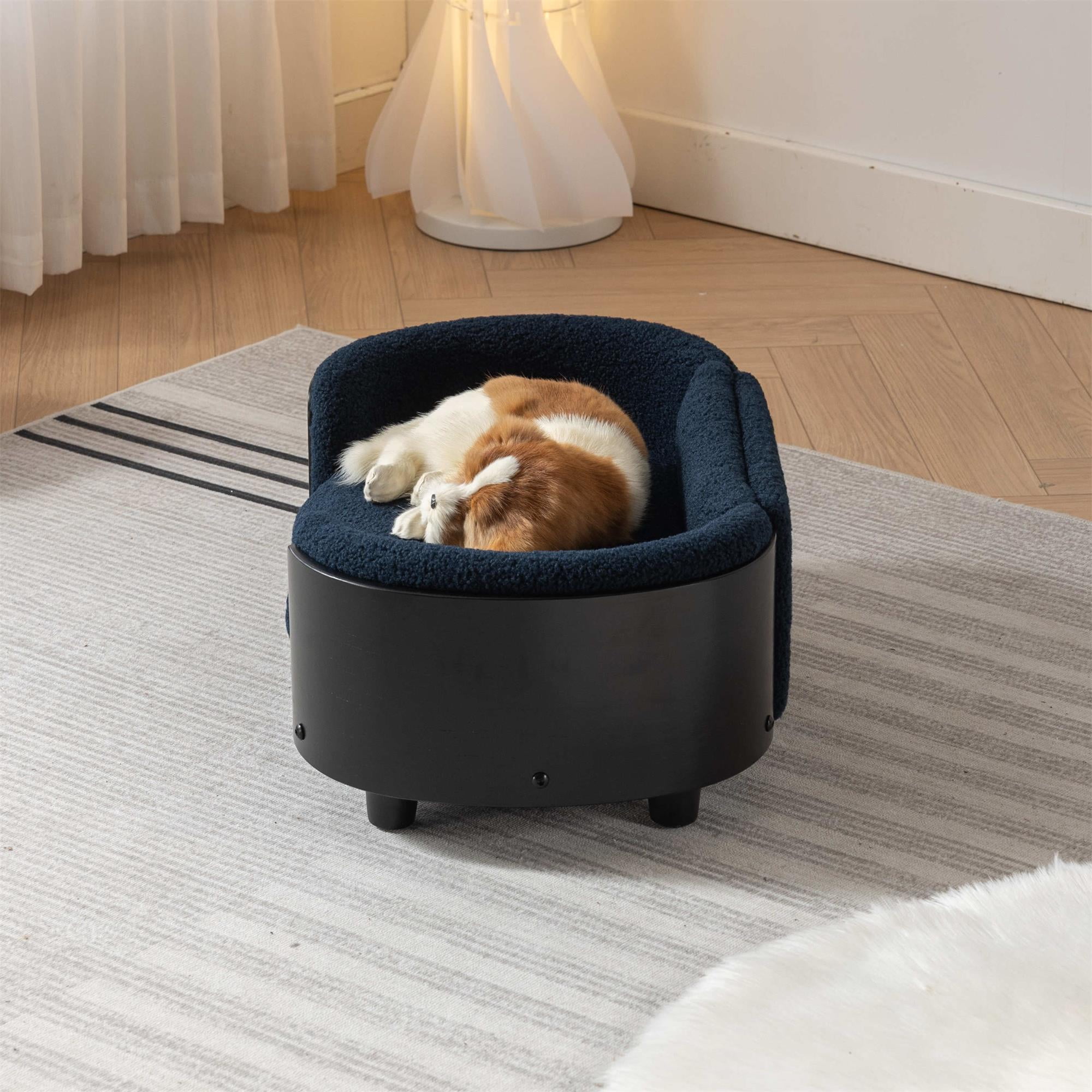 Pefilos 26" Elevated Pet Dog Bed with Solid Wood Legs and Black Bent Wood Back, Cashmere Cushion, Pet Sofa for Indoors Dogs, Dark Blue Pefilos 26" Elevated Pet Dog Bed with Solid Wood Legs and Black Bent Wood Back, Cashmere Cushion, Pet Sofa for Indoors Dogs, Dark Blue