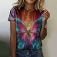 thumbnail image 2 of Casual Workout Tops Women Women Fashion Round Neck Short Sleeve Summer Vacation T Shirts Butterfly Printing Blouse Tops Jr Fall Fashion Juniors Active Shirts Stretch Short, 2 of 4