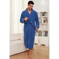 thumbnail image 3 of Vulcanodon Mens Shawl Collar Fleece Bathrobe, Soft Warm Long Sleeve Robe with Pockets Spa Robes for Men Cozy Sleepwear（Royal Blue, S/M）, 3 of 4