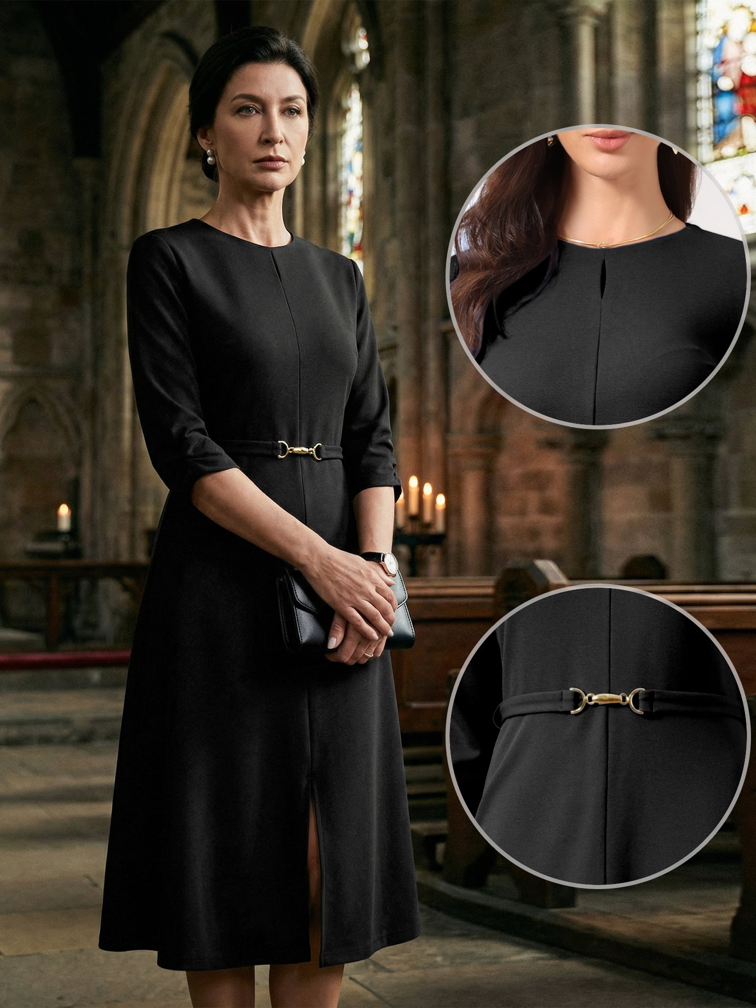DARING DIVA Women's Outfit A-Line Keyhole Neck Spring Classy Midi Dresses XS Black