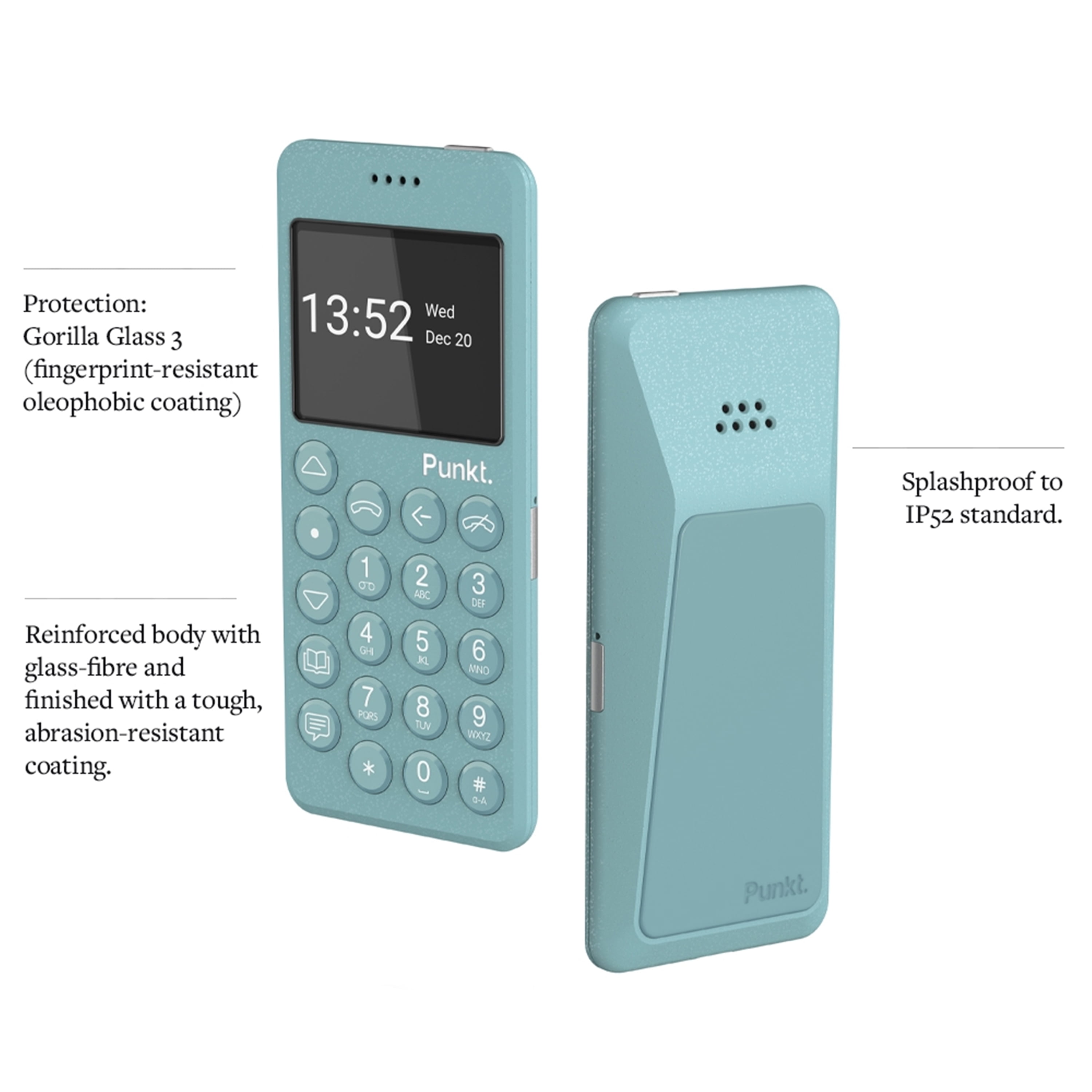 Restored Punkt. MP02 Minimalist 4G LTE Cell Phone AT&T/T-Mobile Nano-SIM 2GB RAM 16GB Storage - Light Blue (Refurbished)