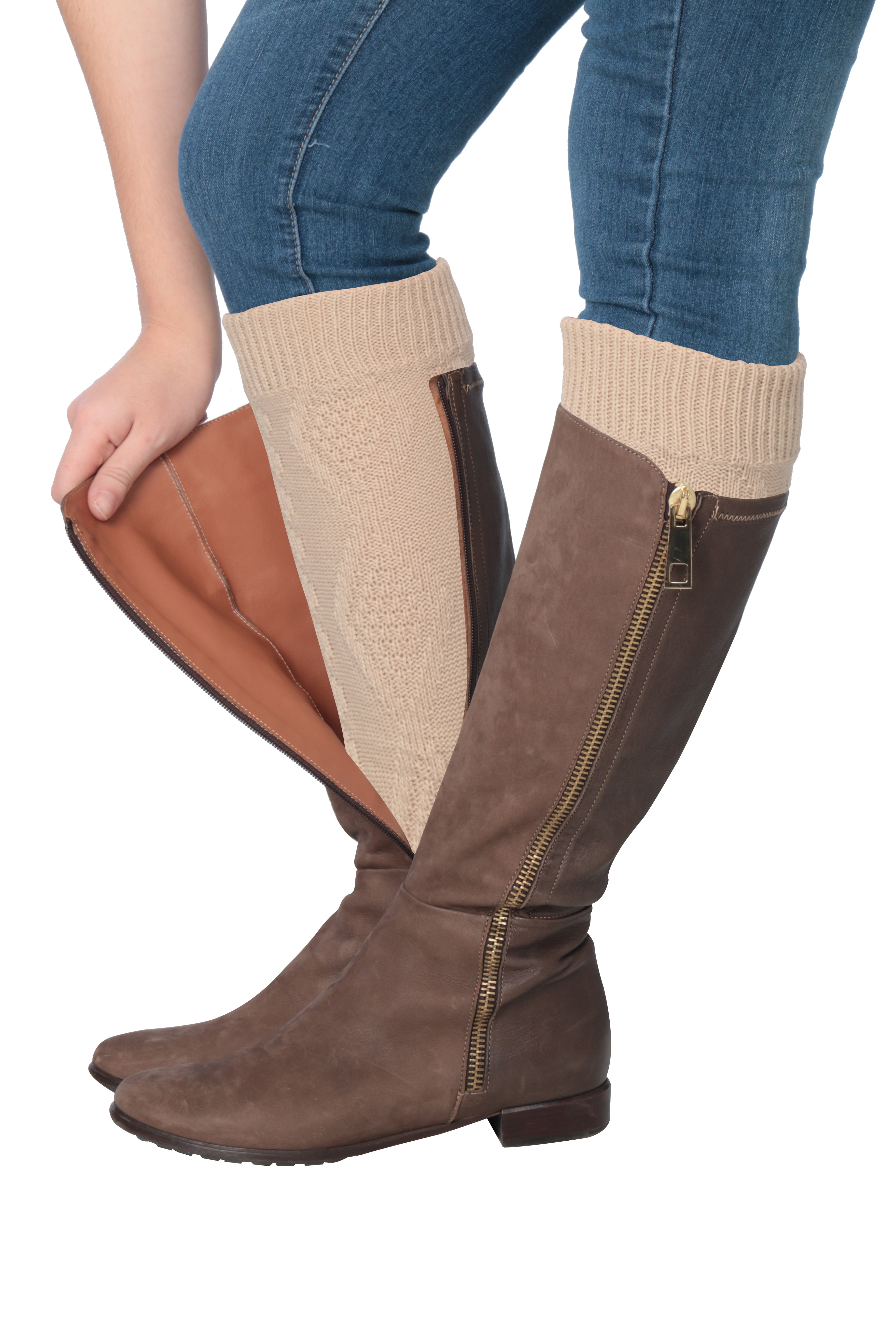 Light Beige Ribbed Isadora Paccini Womens Ribbed Knit Leg Warmers 