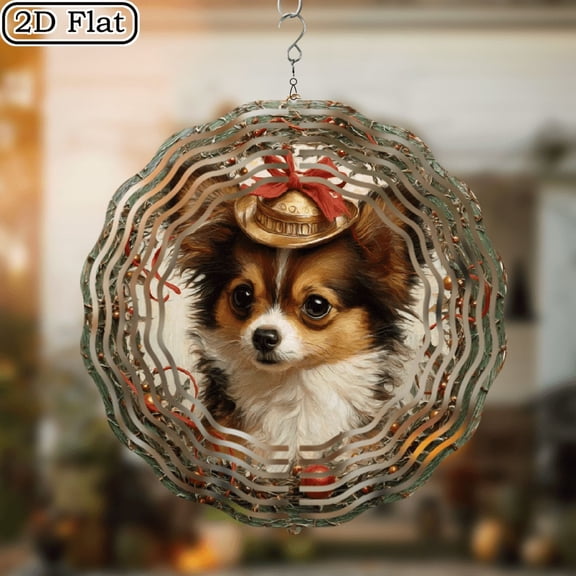10-Inch-Sided Metal Wind Chime Vintage Christmas Scene with Holly Bells, Charming Festive Pup Design, Perfect for Dog Lovers Holiday Gifts, OutdoorIndoor Decor, Dog Lover Gift Vintage Chri