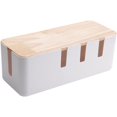 thumbnail image 1 of Laklulu Caja de gestión de cables de plástico blanco de gran tamaño con cubierta de bambú Solución de gestión de cables para ocultar y ocultar regletas de enchufes, 1 of 5