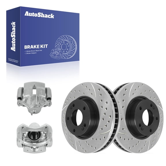 AutoShack Front Vented Drilled & Slotted E-Coated Brake Rotors   Calipers 4-PC Brake Kit Replacement for 2011-2016 Kia Sportage 2010-2015 Hyundai Tucson ShadowGuard 11.81" (300 mm)