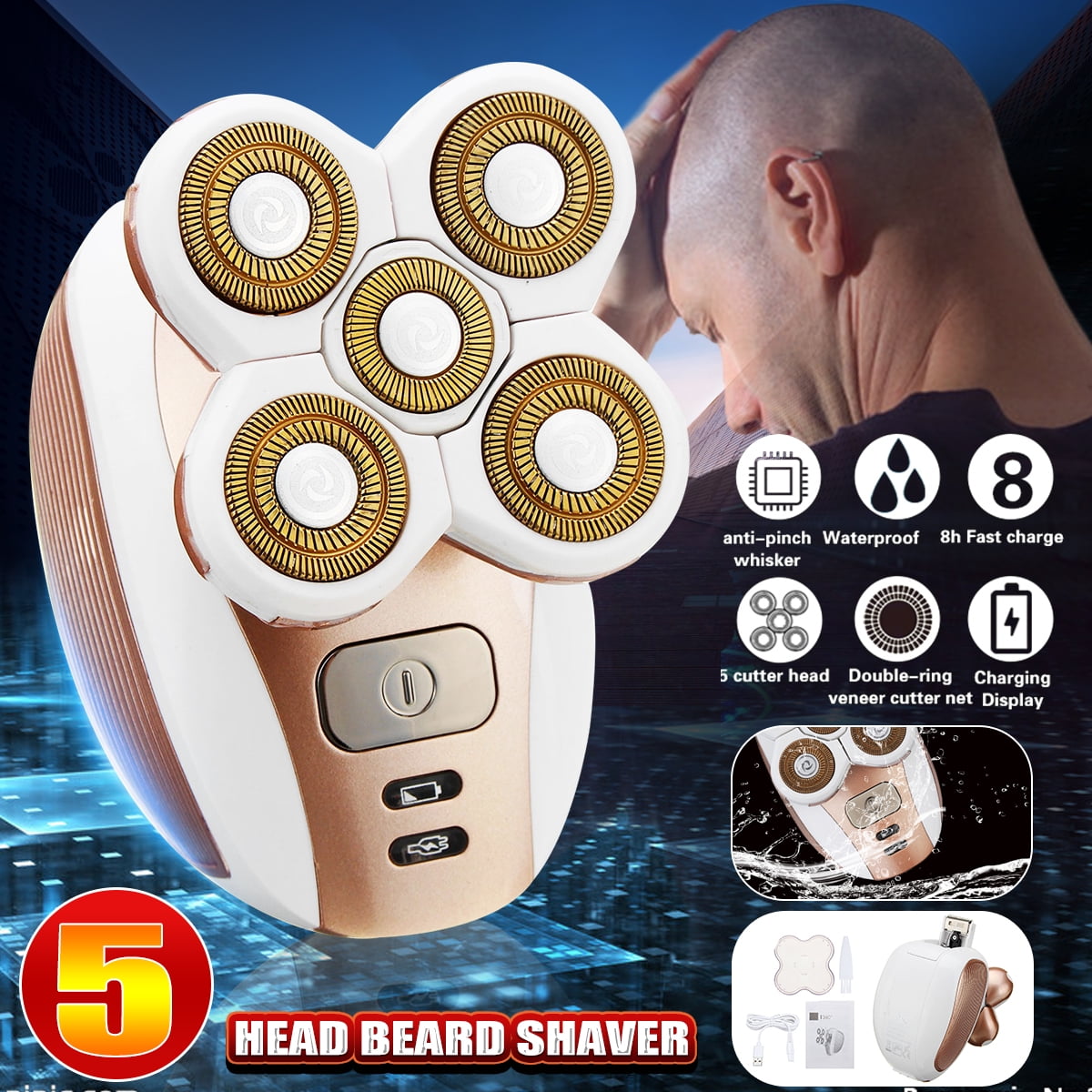 Waterproof 5 Head Electric Razor Shaver Bald Beard Hair Trimmer Eagle