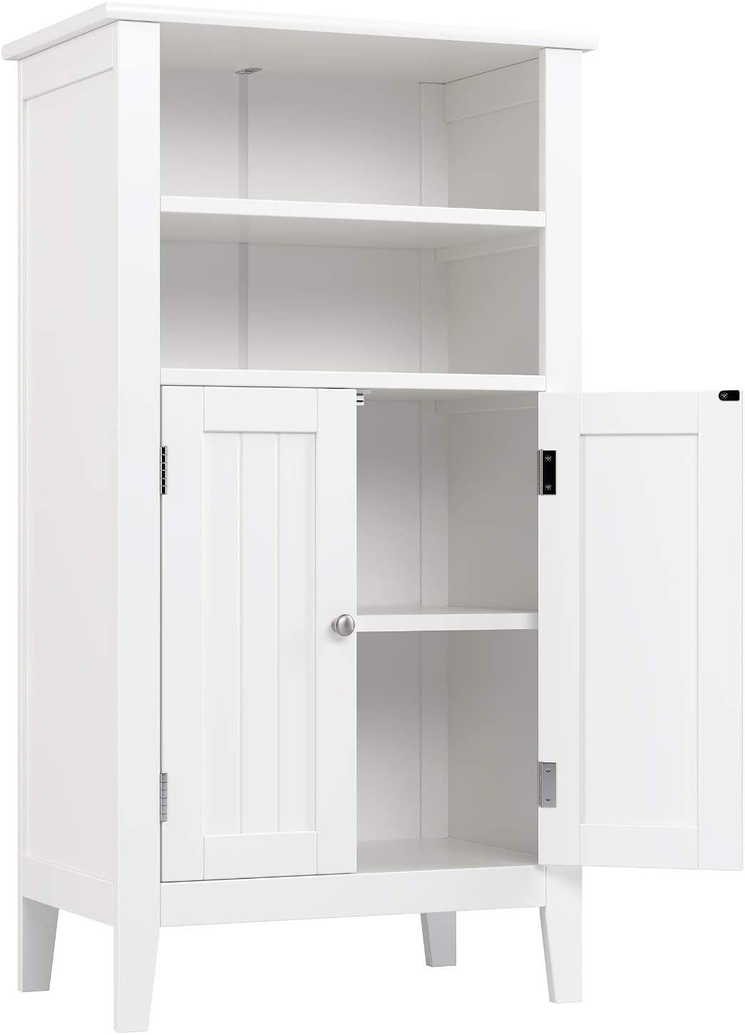 Homfa 2 Tier Shelves Bathroom Storage Cabinet, Wood Storage Floor Cabinet with 2 Doors, White - image 2 of 12