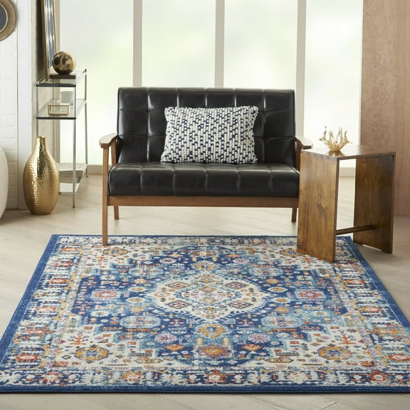 Nourison Passion Transitional Blue/Multicolor 5'3" x 7'3" Area Rug, (5x7)