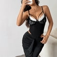 thumbnail image 6 of Corset Tops for Women, Ruffled Lace V Neck Lace Mesh Bustier, Spaghetti Strap Night Party Cami Cropped Tops Womens Camisoles with Built in Bra Black S, 6 of 8