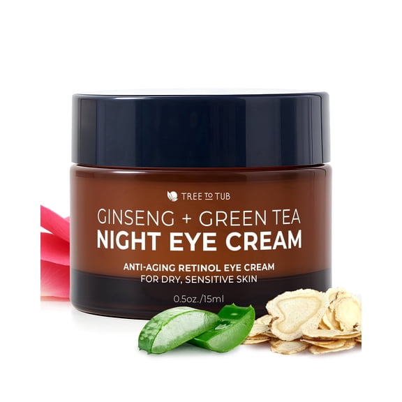 Tree To Tub Retinol Under Eye Cream for Dark Circles & Wrinkles, Night Cream for Sensitive Skin Eye Moisturizer for Women w/ Hyaluronic Acid 0.5 Oz